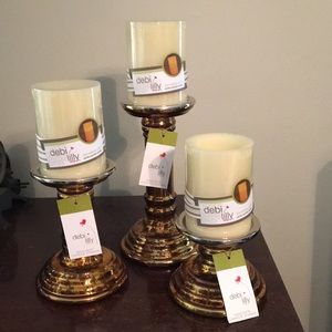 Debi Lilly pillar candles with stands set